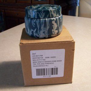 ANTHROPOLOGIE CAPRI BLUE FIR & FIREWOOD SCENTED CANDLE TIN FULL SIZE 8.5 OUNCES